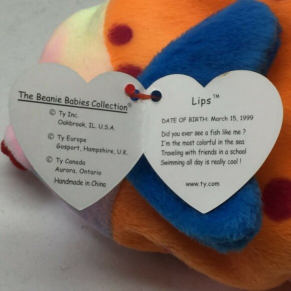 Ty Beanie Baby Lips Fish Plush Stuffed Animal Retired W Tag Birthday Mar 15 1999 - Picture 8 of 10